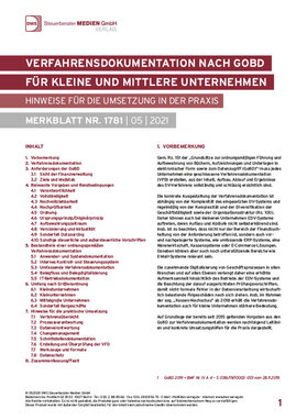 Cover der Leseprobe "Verfahrensdokumentation nach GoBD für kleine und mittlere Unternehmen" von DWS-Medien.