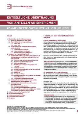 Cover der Leseprobe "Entgeltliche Übertragung von Anteilen an einer GmbH" von DWS-Medien.