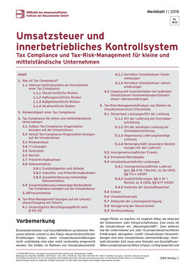Cover der Leseprobe "Tax Compliance und Tax-Risk-Management für kleine und mittelständische Unternehmen" von DWS-Medien.
