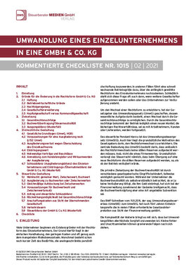 Cover der Leseprobe "Umwandlung eines Einzelunternehmens in eine GmbH & Co. KG" von DWS-Medien mit Inhaltsverzeichnis und Einleitungstext.