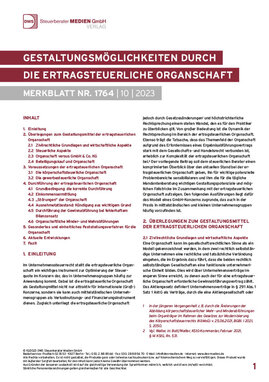 Cover der Leseprobe "Gestaltungsmöglichkeiten durch die ertragsteuerliche Organschaft" von DWS-Medien.