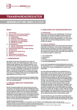 Cover der Leseprobe "Transparenzregister" von DWS-Medien.