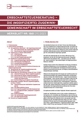 Cover der Leseprobe "Erbschaftsteuerberatung – Die (modifizierte) Zugewinngemeinschaft im Erbschaftsteuerrecht" von DWS-Medien.