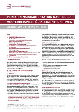 Cover der Leseprobe "Verfahrensdokumentation nach GoBD – Musterbeispiel für Kleinunternehmen" von DWS-Medien.