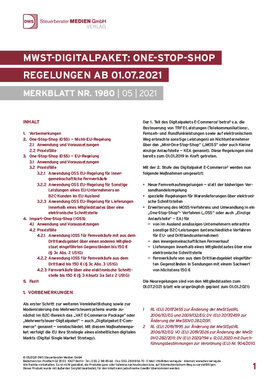 Cover der Leseprobe "MwSt-Digitalpaket: One-Stop-Shop Regelungen ab 01.07.2021" von DWS-Medien.