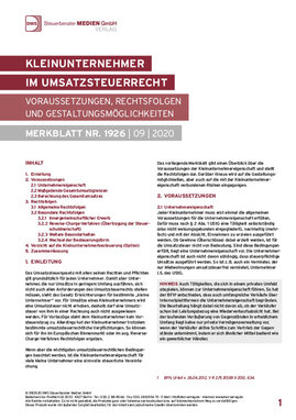 Cover der Leseprobe "Kleinunternehmer im Umsatzsteuerrecht" von DWS-Medien.
