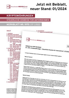 Cover der Leseprobe "Kryptowährungen – Steuerliche Hinweise für Unternehmen" von DWS-Medien.