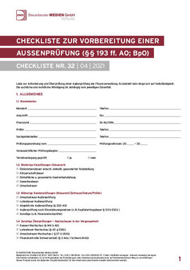 Cover der Leseprobe "Checkliste zur Vorbereitung einer Außenprüfung" von DWS-Medien.
