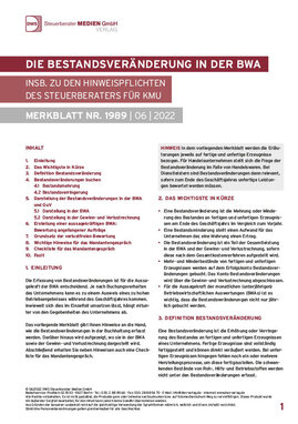 Cover der Leseprobe "Die Bestandsveränderung in der BWA" von DWS-Medien.