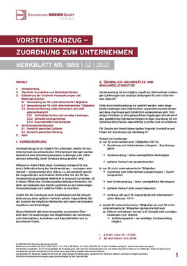 Cover der Leseprobe "Vorsteuerabzug – Zuordnung zum Unternehmen" von DWS-Medien.