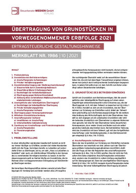 Cover der Leseprobe "Übertragung von Grundstücken in vorweggenommener Erbfolge 2021" von DWS-Medien.
